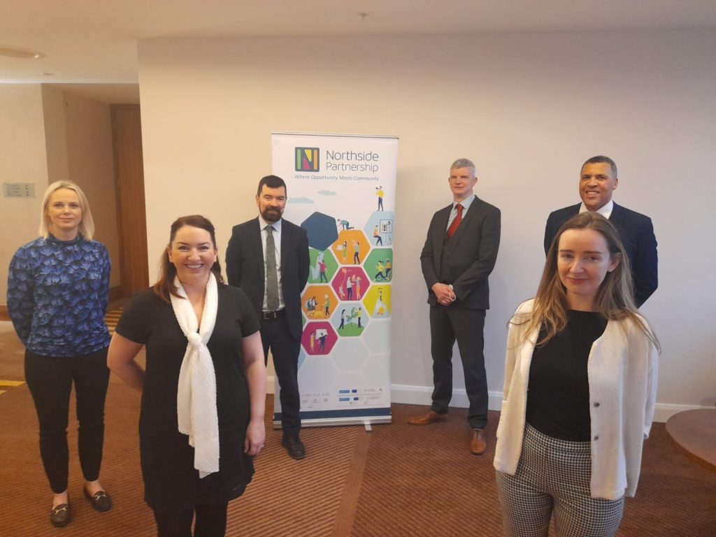 Pictured at the induction of the Place-based Leadership Programme were Cathy Reinhardt, Dearbhail Butler (NSP), Joe O'Brien TD, Paul Geraghty Department Community & Rural Development, Dr. Rob Worrall, Niamh McTiernan, NSP